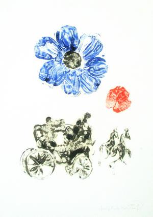 Blue Flower - monoprint by David Risk Kennard