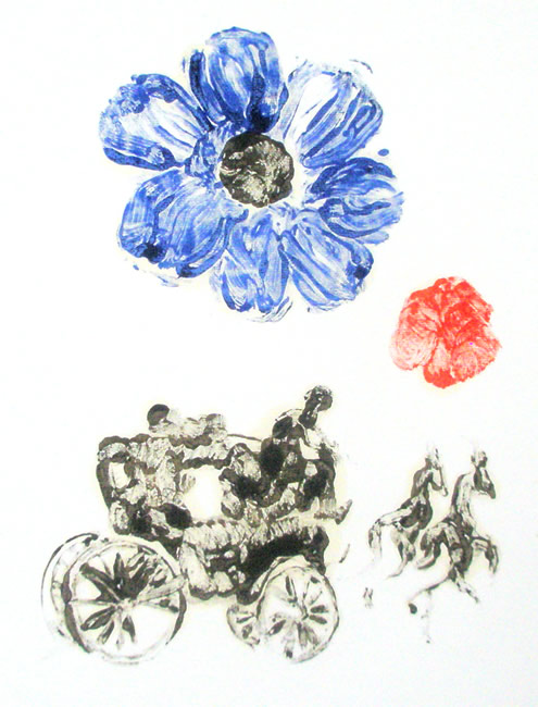 Blue Flower - monoprint by David Risk Kennard