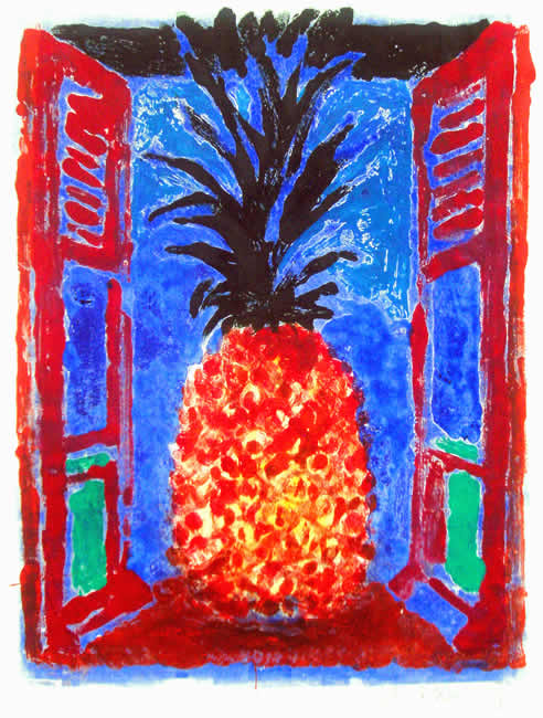 Pineapple - monoprint by David Risk Kennard