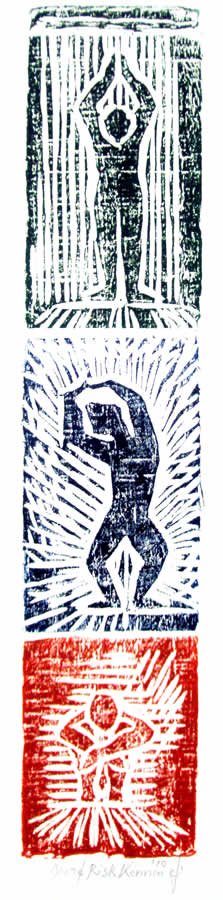 Three Dancers - woodcut by David Risk Kennard