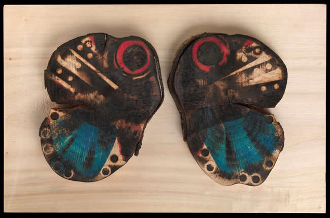 Butterfly - Paint and fire on wood by David Risk Kennard