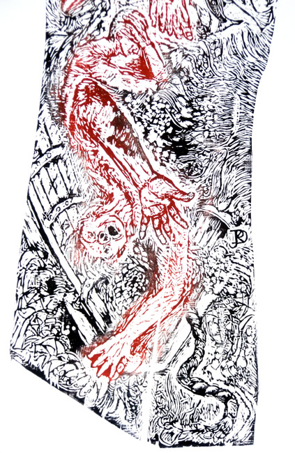 Storm detail - woodcut by David Risk Kennard