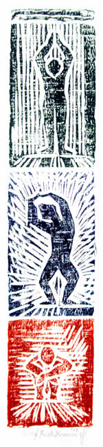 Three Dancers - woodcut by David Risk Kennard