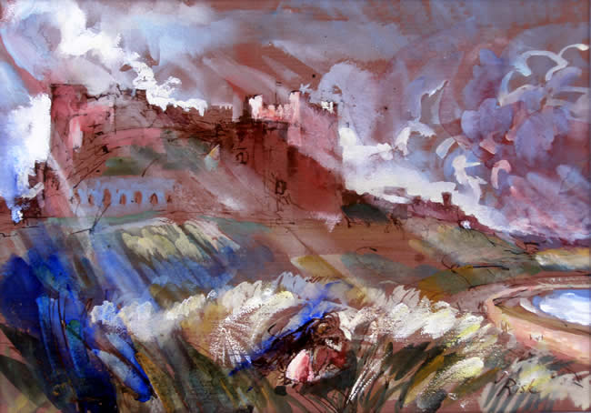Bamburgh Castle - watercolour by David Risk Kennard