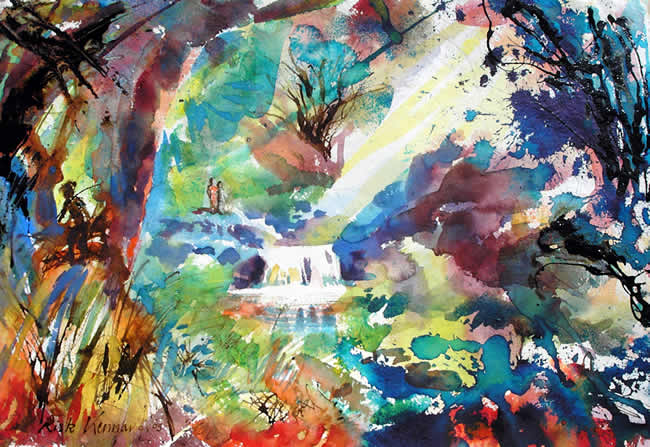 Kenya Waterfall - watercolour by David Risk Kennard